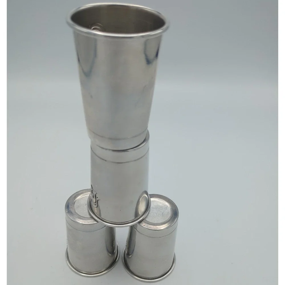 Vtg Ever-Wear TRAV-L-BAR 4 Aluminum Shot Glasses Knight Executain‎ Replacement